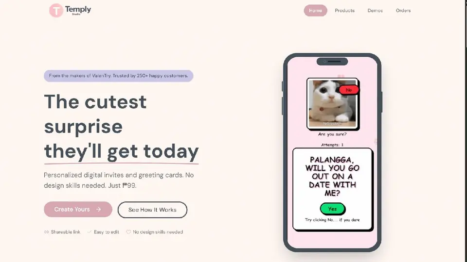 Temply Studio homepage product grid